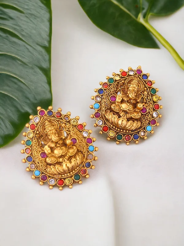 Women’s geometric earrings-Prismatic Avighna Temple Studs - EOSS