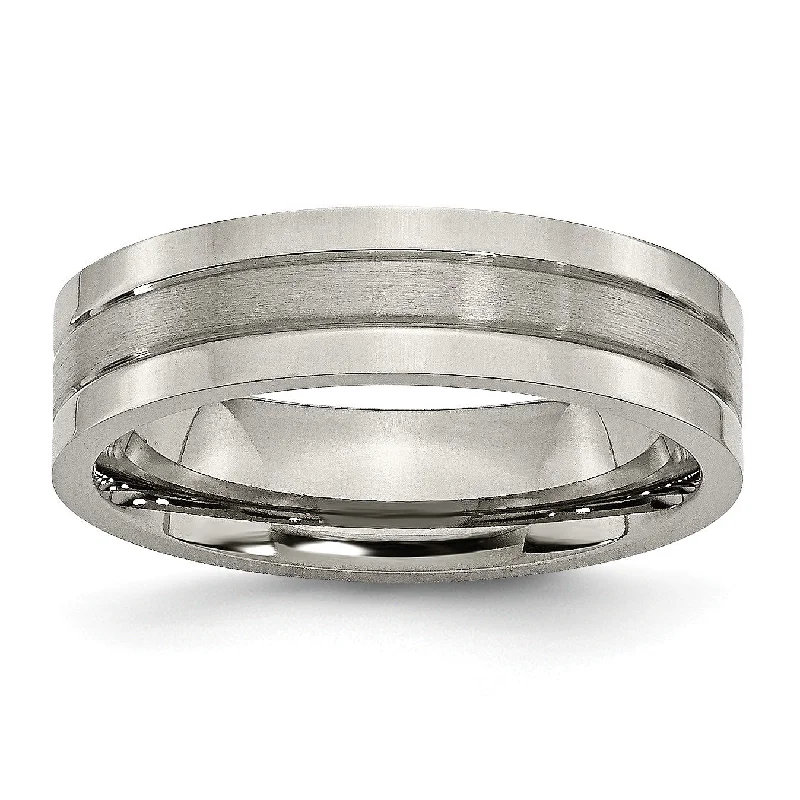 Women’s luxury engagement rings-Titanium Grooved 6mm Brushed and Polished Band