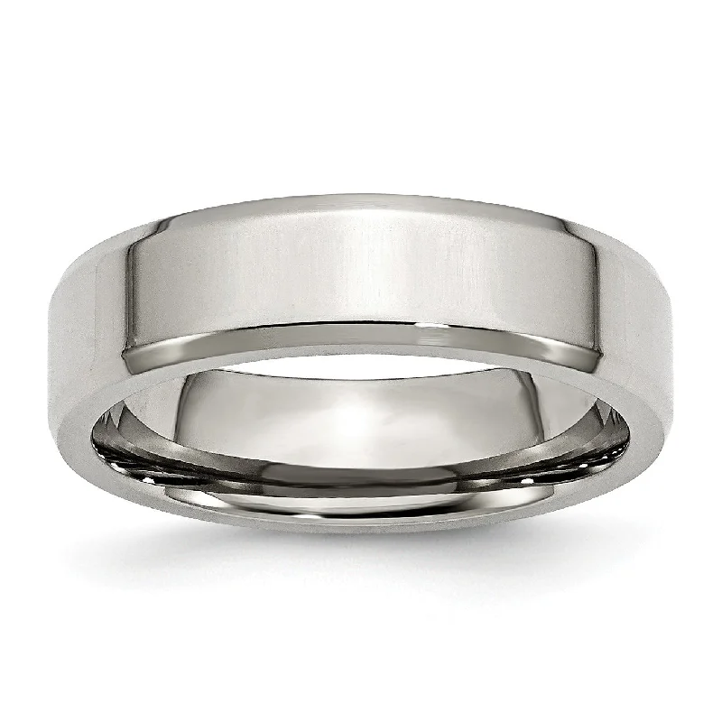 Women’s diamond rings-Stainless Steel Beveled Edge 6MM Polished Band