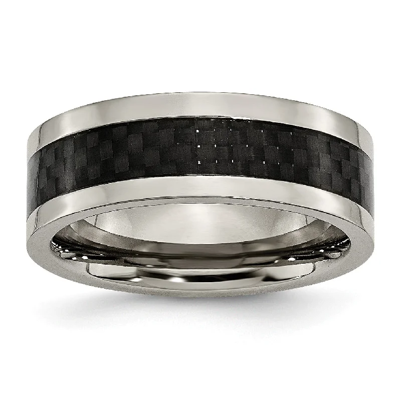 Women’s adjustable gemstone rings-Titanium 8mm Polished with Black Carbon Fiber Inlay Band