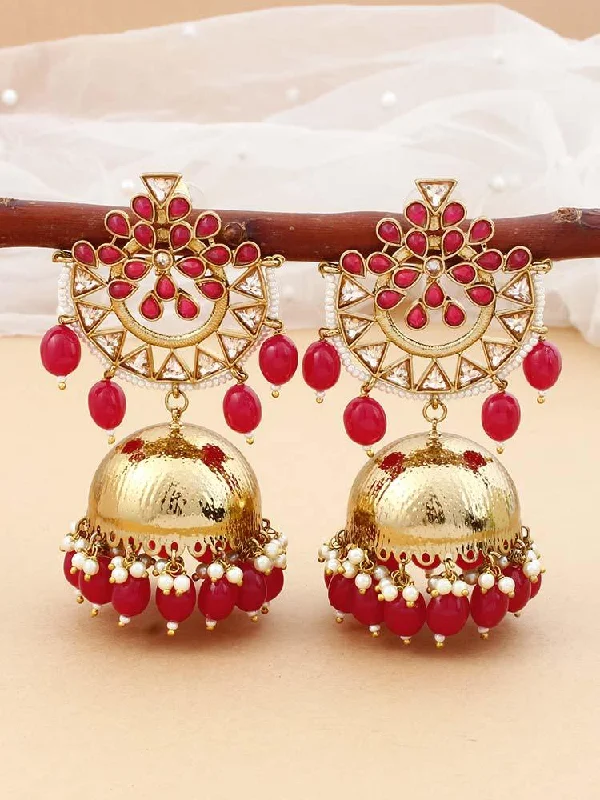 Women’s colorful gemstone earrings-Dark Pink Tez Jhumkis - EOSS