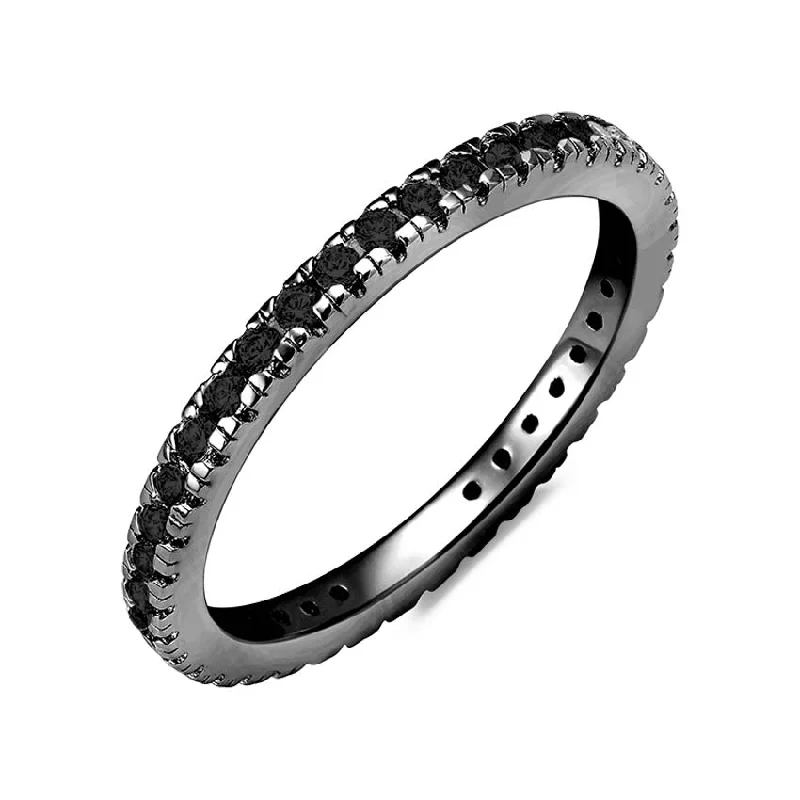 Women’s designer wedding rings-Crislu Black Rhodium Plated Sterling Silver and Cubic Zirconia Eternity Band