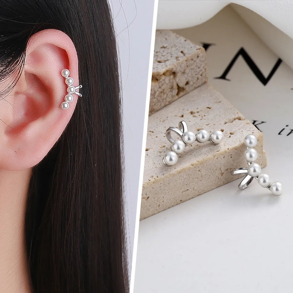 Women’s cross earrings-1 Pair Simple Style Pearl Plating Inlay Sterling Silver Shell Ear Cuffs