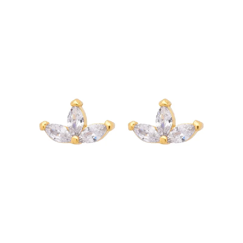 Women’s trendy earrings-Gold Cubic Zirconia Leaf Stud Earrings