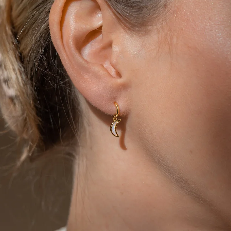 Women’s gold dangling earrings-Opal Moon Mini Hoops