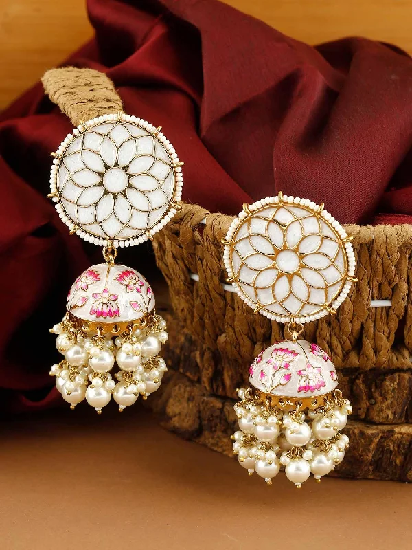 Women’s rose gold hoop earrings-Ivory Gamini Jhumkis