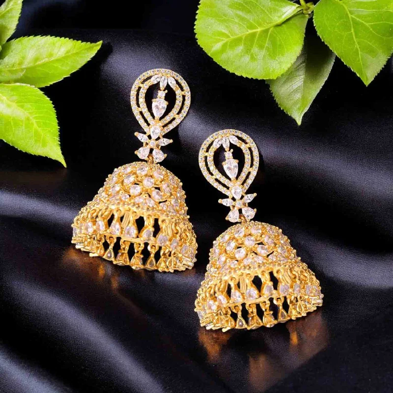 Women’s heart-shaped earrings-Golden Unni Zirconia Jhumkis