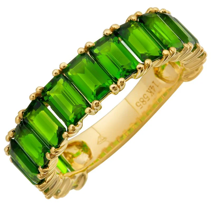 Women’s bridal rings-14k Gold Emerald Cut Chrome Diopside 3/4 Band