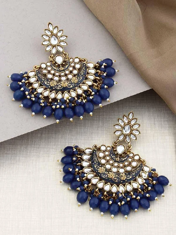 Women’s gold and silver earrings-Navy Ajaya Chandbalis