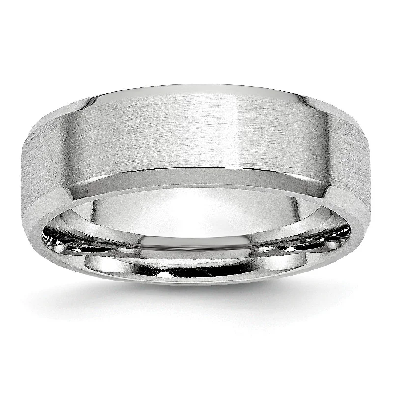 Women’s silver rings-Cobalt Beveled Edge Satin and Polished 7mm Band