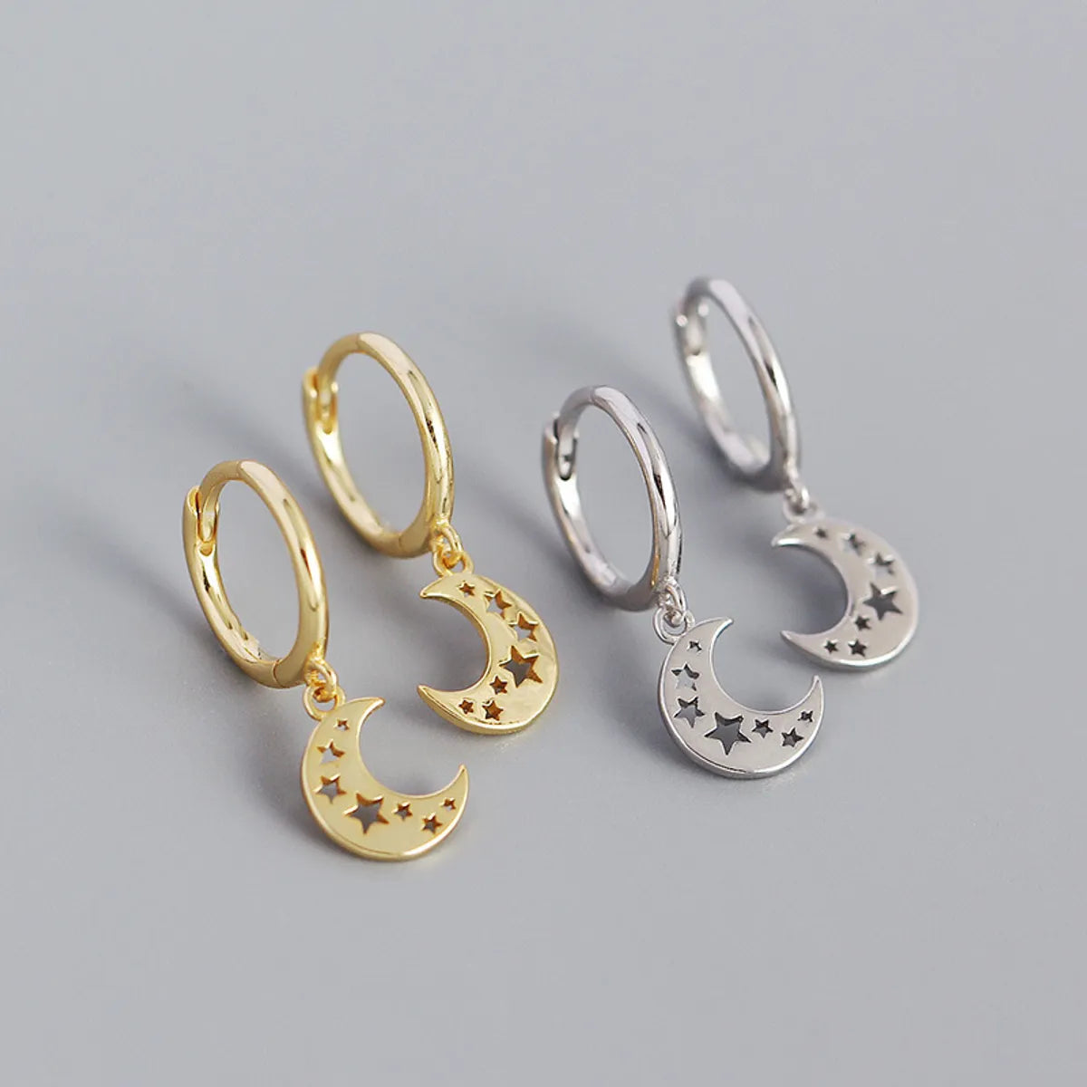 Women’s rose gold earrings-S925 Sterling Silver Geometric Moon Hollow Ear Buckle Wholesale Gooddiy