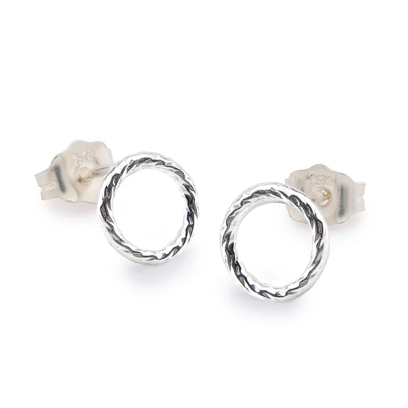 Women’s twist earrings-Silver Textured Circle Earrings