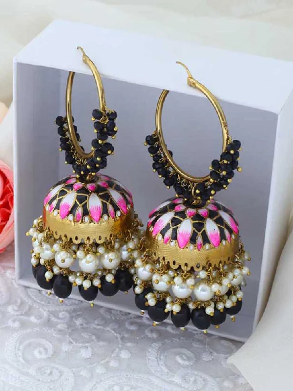 Women’s long earrings-Jet Rajamani Jhumkis - EOSS