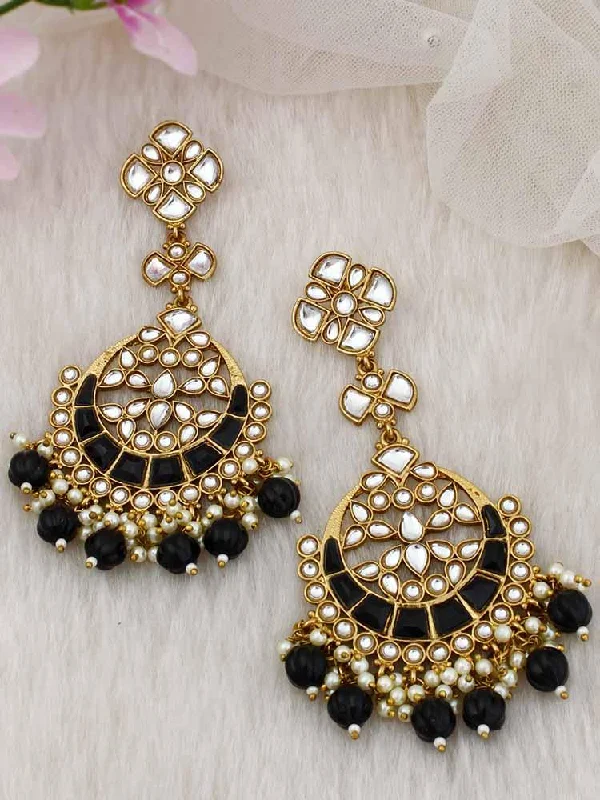 Women’s birthstone earrings-Jet Anvi Chandbalis