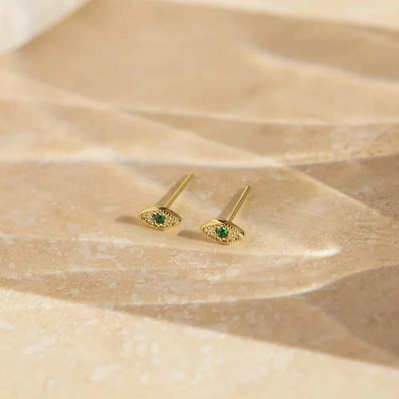 Women’s pearl earrings-Haven Emerald Eye Studs