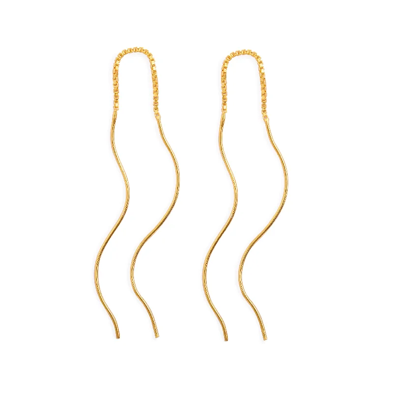 Women’s oval earrings-Gold Wavy Threader Earrings