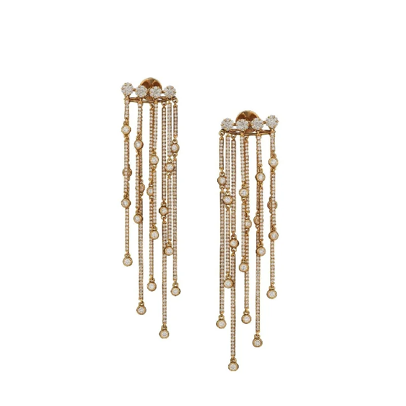 Women’s gemstone earrings-DIAMOND DOUBLE FRINGE DROP EARRINGS