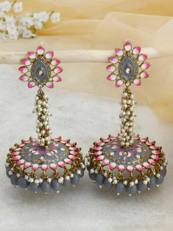 Women’s emerald drop earrings-Grey Jacki Jhumkis - EOSS