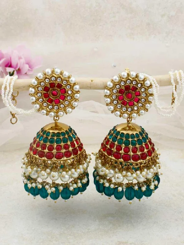 Women’s personalized stud earrings-Rani Emerald Mrinali Sahara Jhumkis