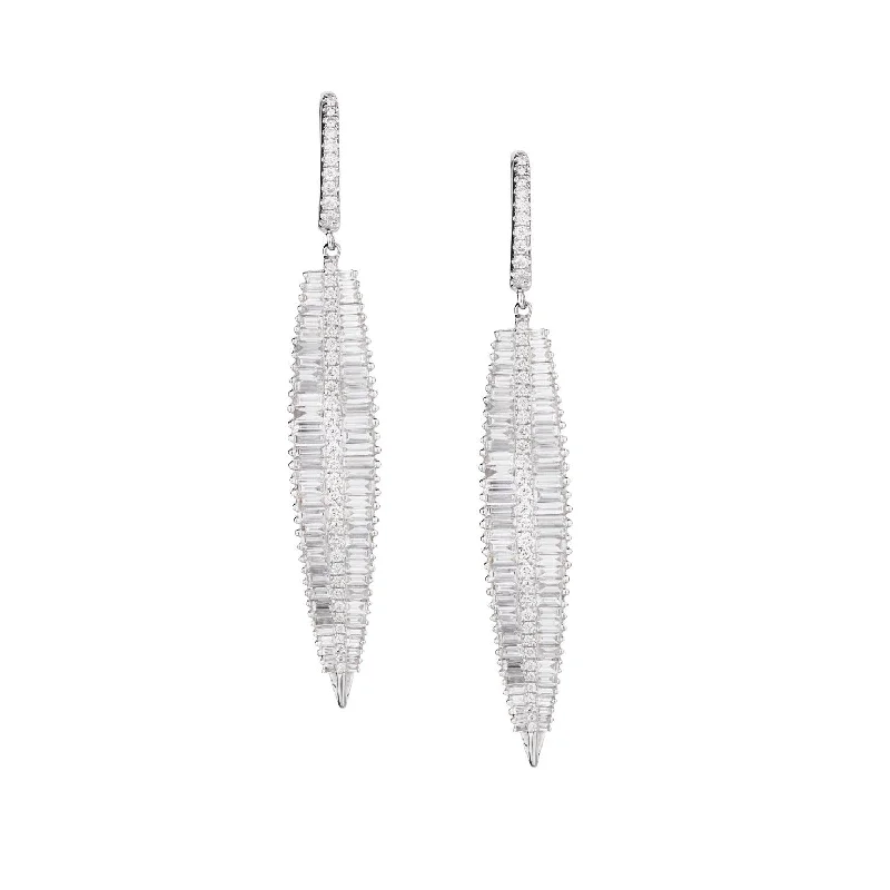 Women’s custom diamond earrings-BAGUETTE & ROUND DIAMOND DROP EARRINGS