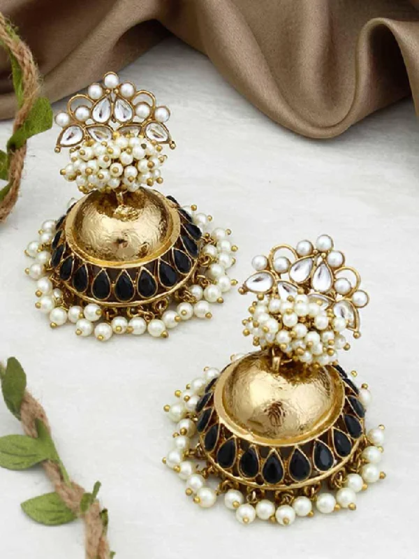 Women’s diamond stud earrings-Jet Hastha Jhumkis