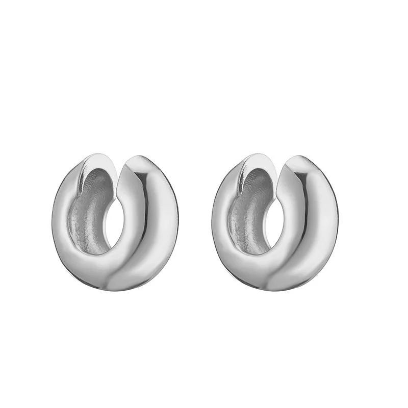 White Gold Color Glossy C- Shaped 1 Pair