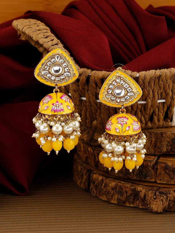 Women’s turquoise earrings-Lemon Rangeeli Jhumkis - EOSS