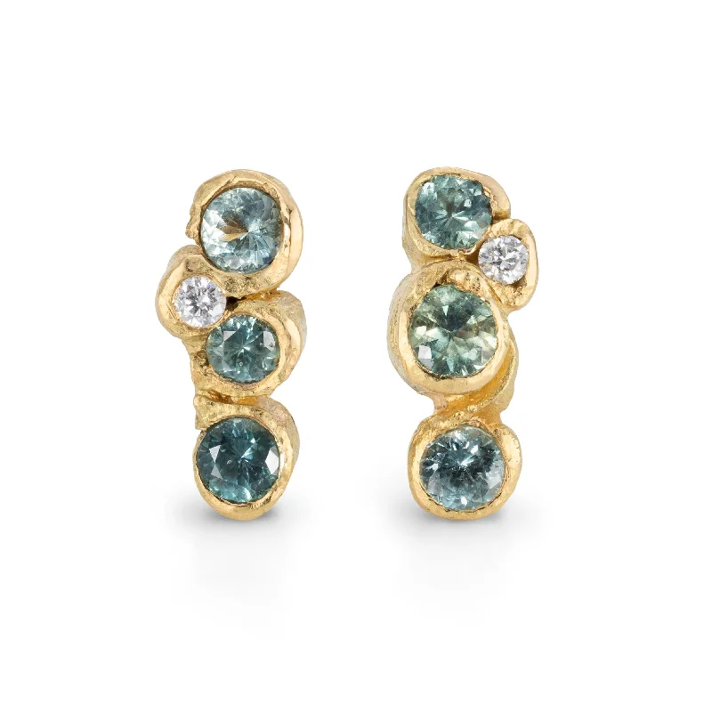 Women’s contemporary earrings-Green Ocean Sapphire Spiralis Studs