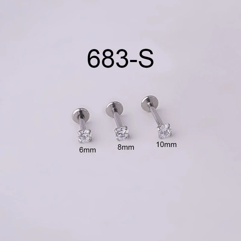 Women’s silver drop earrings-3mm Round Zircon Inner Tooth Lip Nail 6/8/10mm Stainless Steel Piercing Jewelry