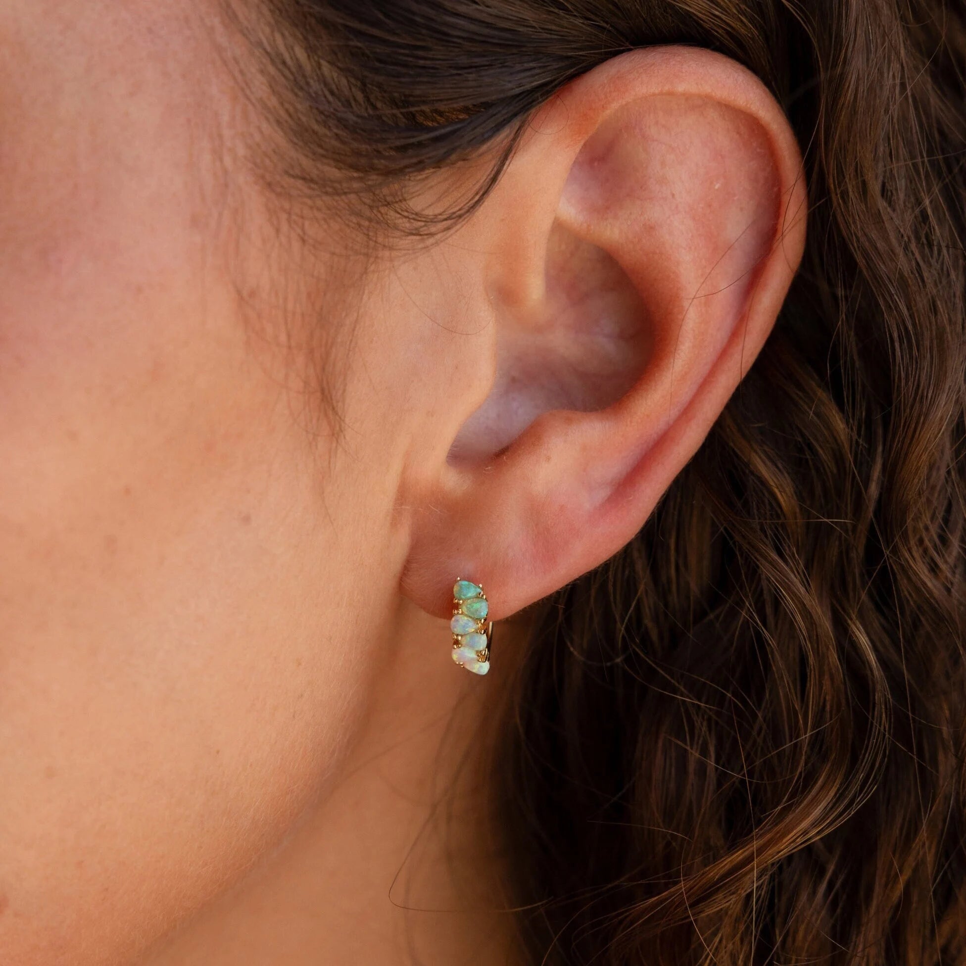 Women’s vintage earrings-Ombre Opal Huggies