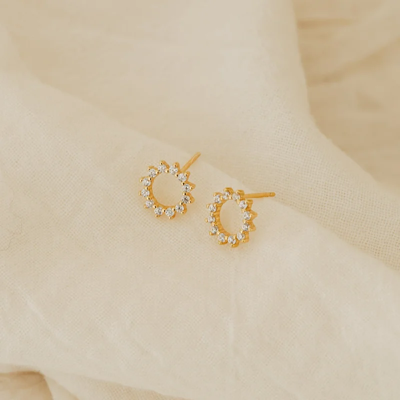 Women’s bridal drop earrings-Helen Diamond Sun Studs