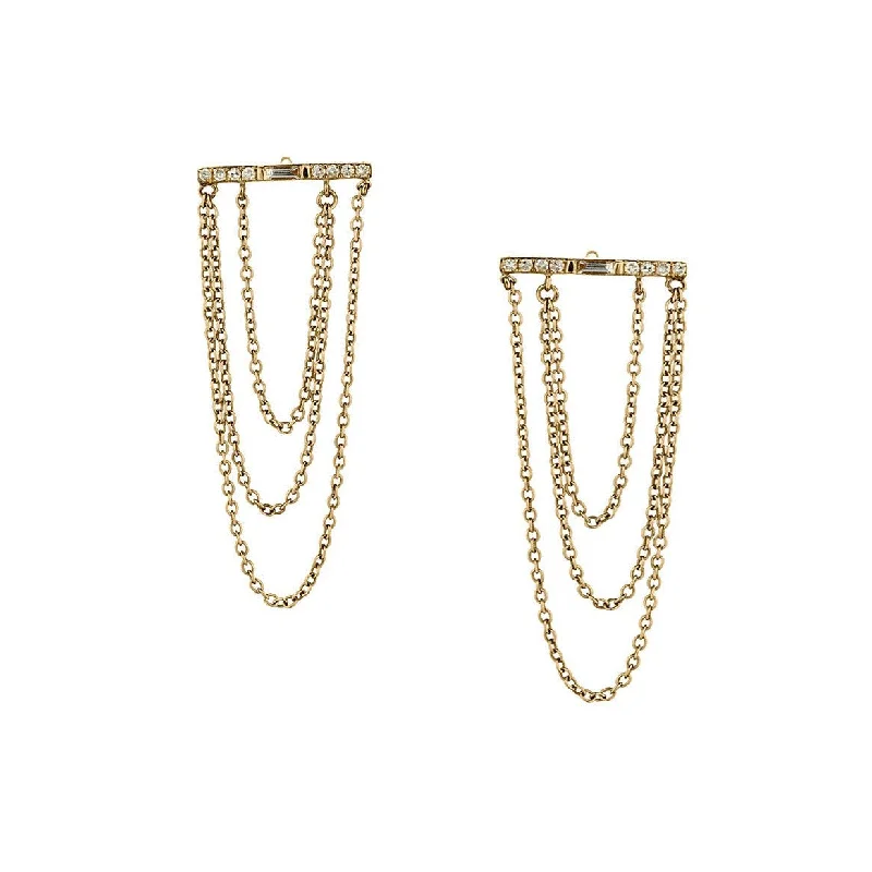 Women’s star-shaped earrings-CHAIN DROP EARRINGS WITH DIAMOND BAR