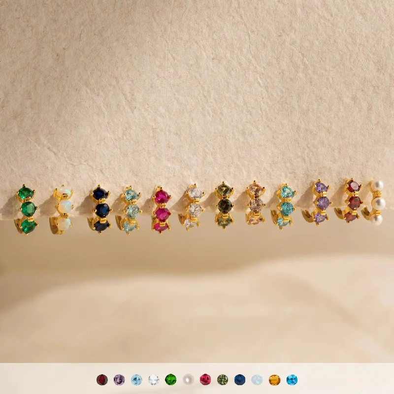 Women’s round hoop earrings-Triple Birthstone Huggies