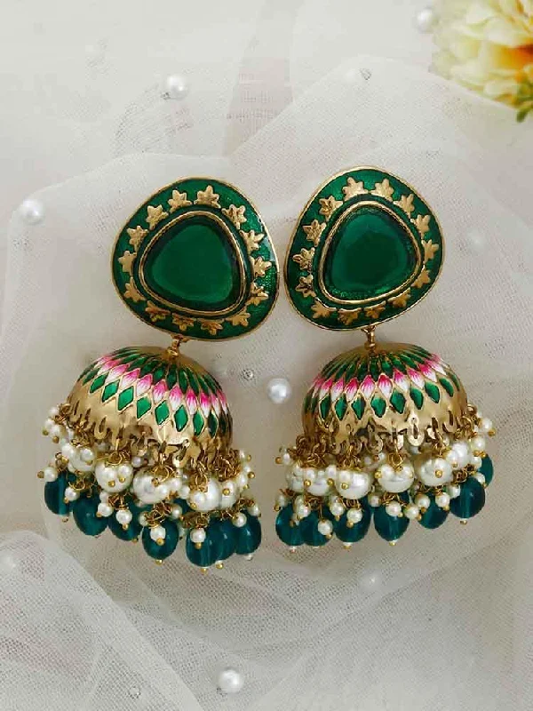 Women’s chain earrings-Emerald Chetaki Jhumkis