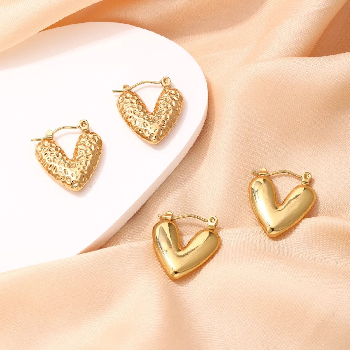 Women’s wedding earrings-1 Pair Ig Style Vintage Style Heart Shape Plating Stainless Steel 18k Gold Plated Ear Clip