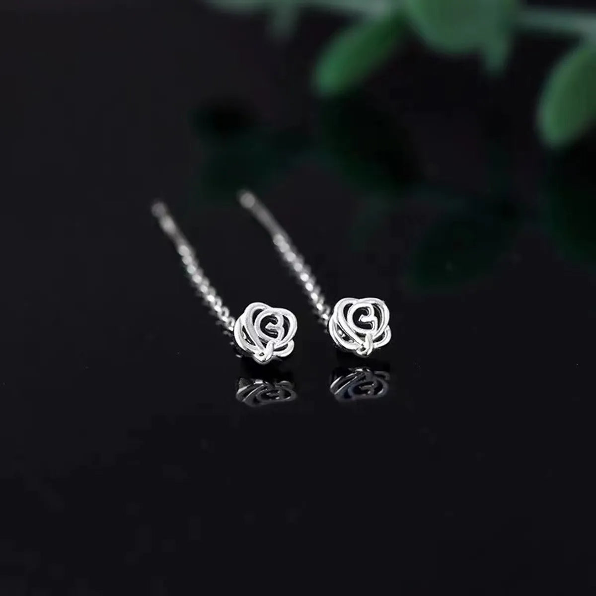 Women’s long earrings-Simple Style Flower Silver Plating Ear Line 1 Pair