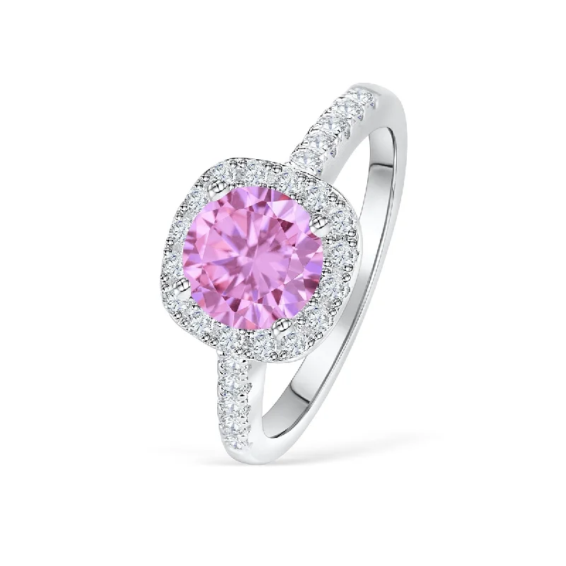 Women’s floral rings-The Halo - Pink Sapphire