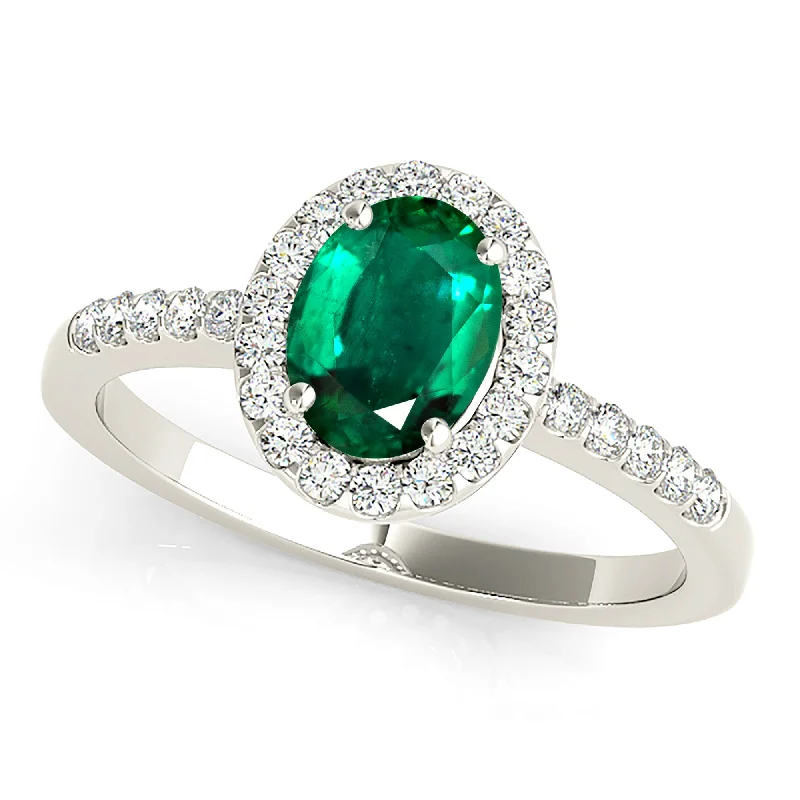 Women’s bridal diamond rings-1.30 ct. Genuine Oval Emerald With Halo, Filigree Basket