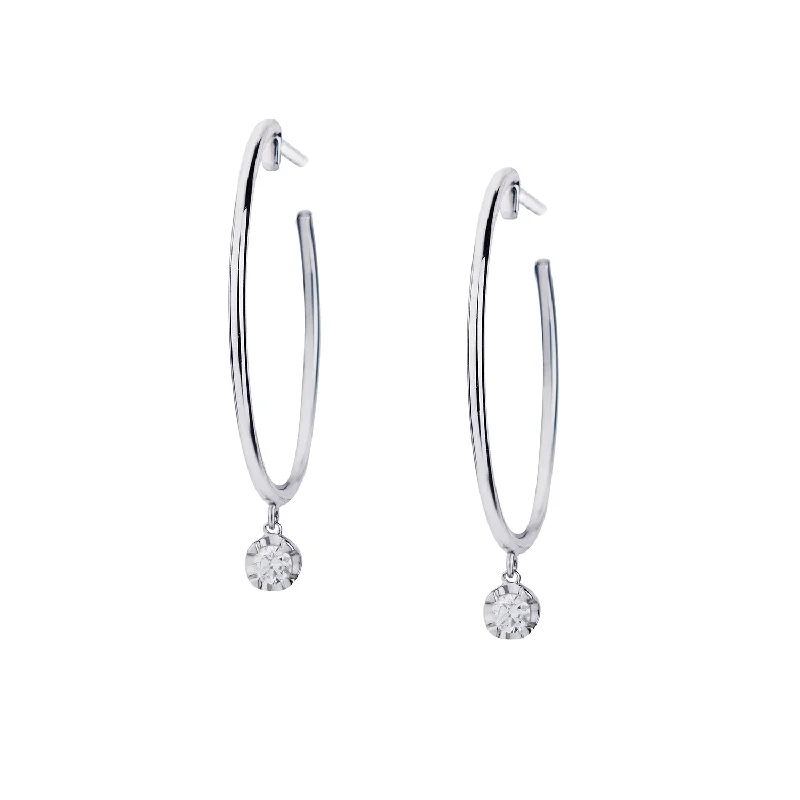 Women’s gold chandelier earrings-DIAMOND DROP HOOPS