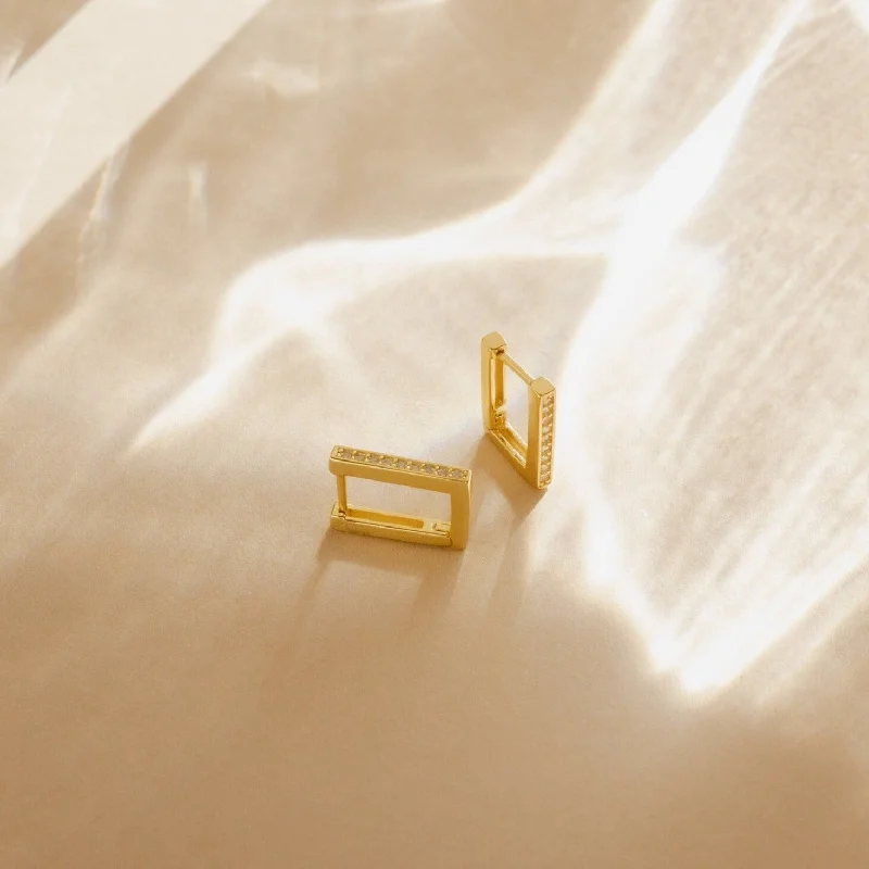 Women’s geometric earrings-Pave Link Huggies