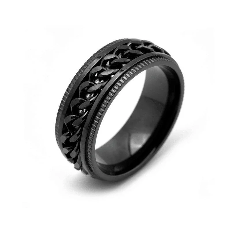 Embossed Black Chain Ring