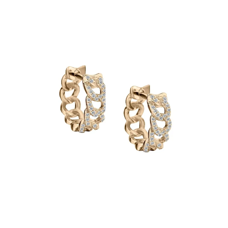 Women’s gold stud earrings-DIAMOND HUGGIE LINK EARRINGS