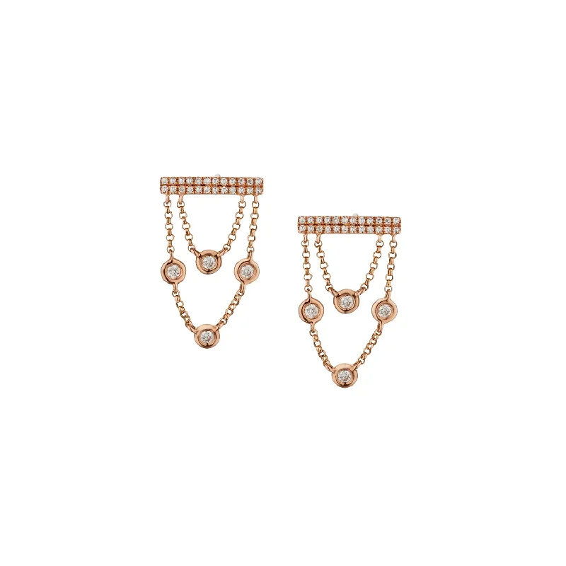 Women’s gold and silver earrings-BEZEL SET DIAMOND CHAIN LINK EARRINGS