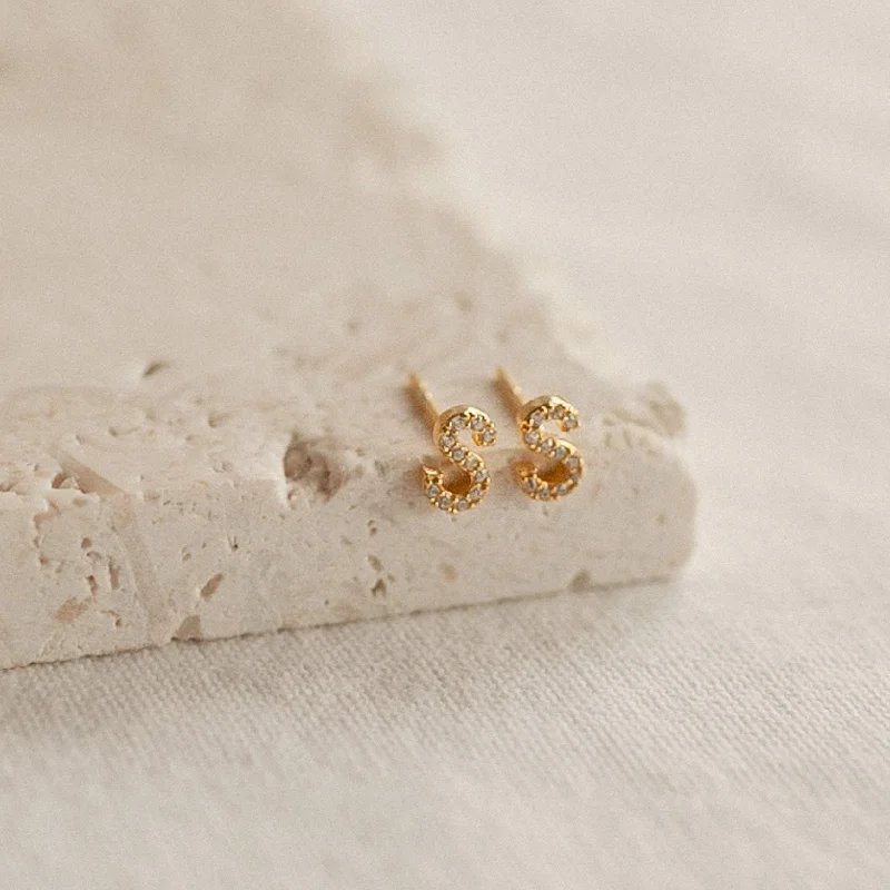 Women’s opal earrings-Pave Letter Studs