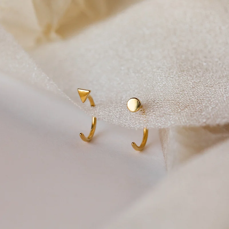 Women’s minimalist earrings-Tiny Circle & Triangle Huggies