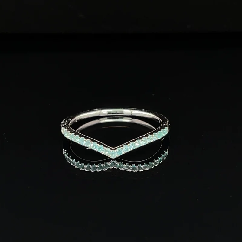 Women’s stacking rings-Paraiba Tourmaline V-Shaped Chevron Stacking Band in 18k White Gold - (#223 - HRPAR000126)