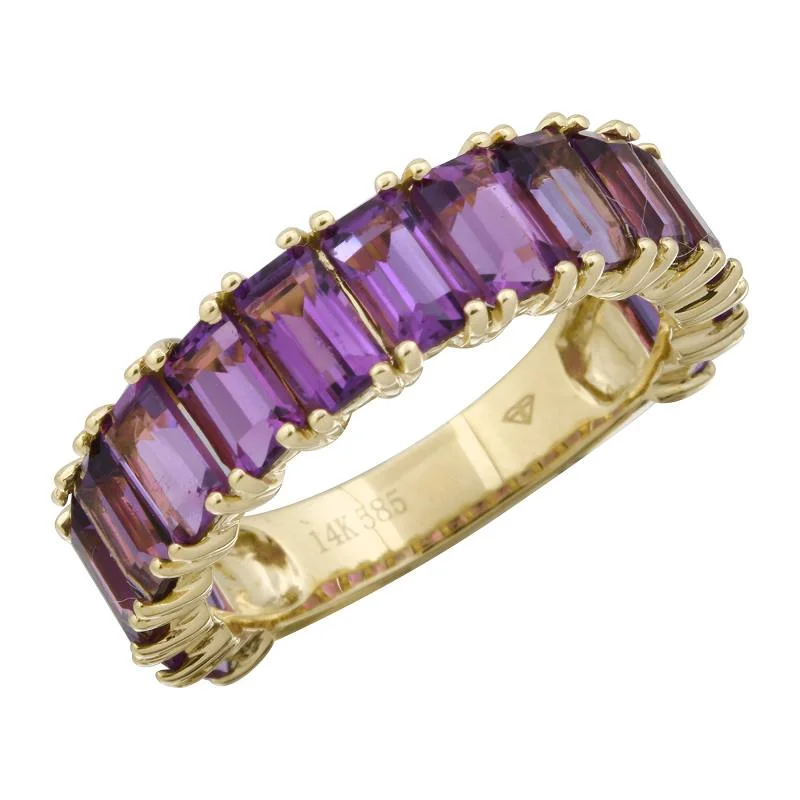 Women’s hammered rings-14k Gold Emerald Cut Amethyst 3/4 Band