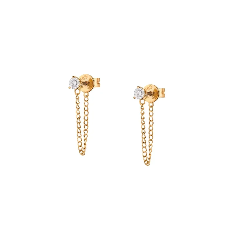 Women’s geometric earrings-DIAMOND STUD CHAIN EARRINGS