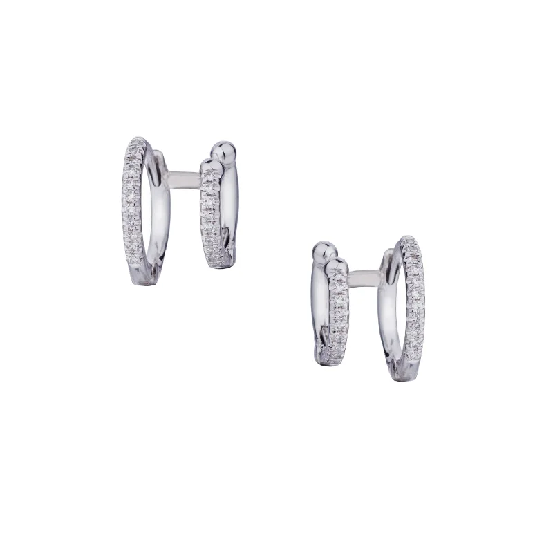 Women’s delicate earrings-DOUBLE DIAMOND HUGGIE EARRINGS