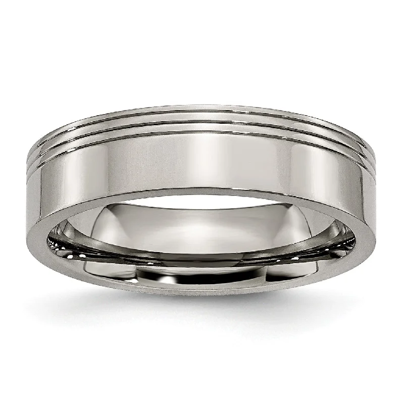 Women’s oval diamond rings-Titanium Grooved 6mm Polished Band